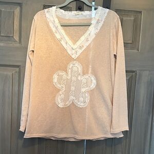 Tan & White Lace Floral  Detail Top by POL, sz S